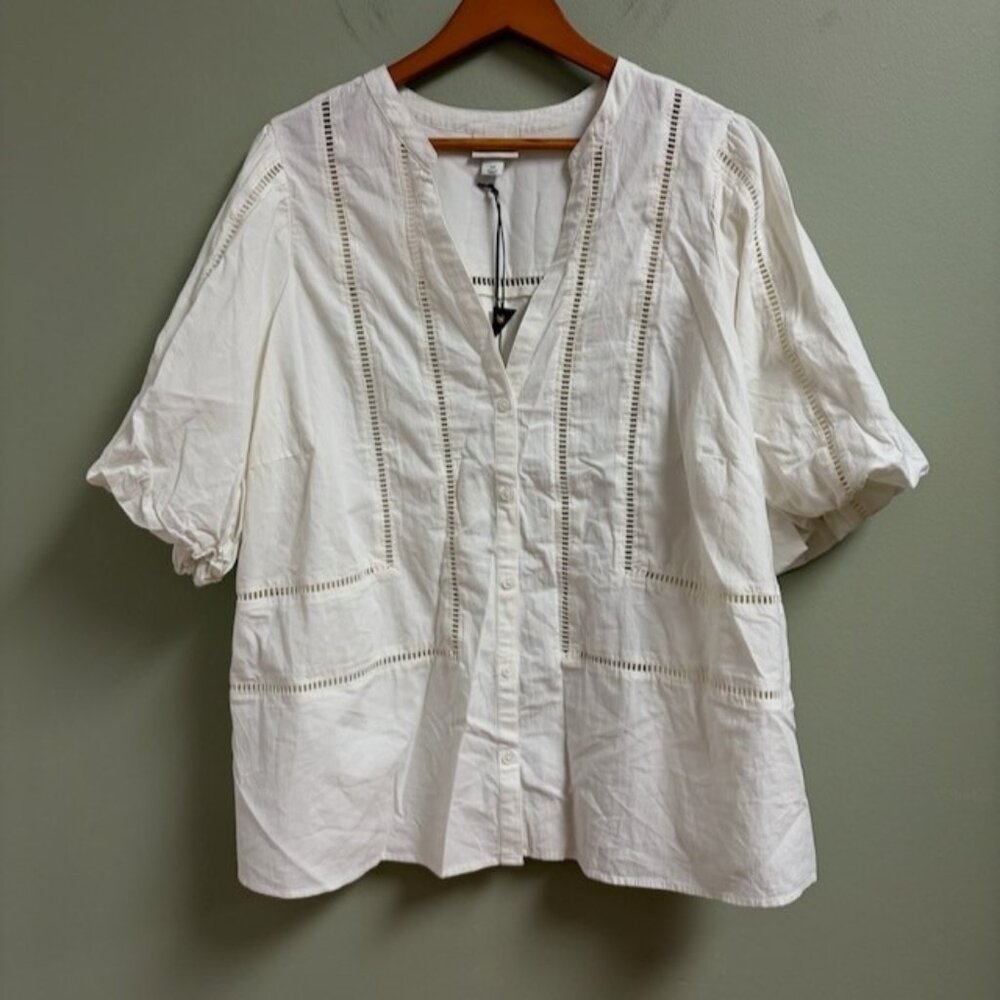 Ava & Viv Ivory Blouse with Lace Accents